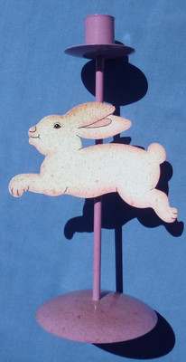EASTER PURPLE METAL TAPER CANDLE HOLDER WITH BUNNY