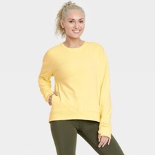 All In Motion Women's Size L Yellow French Terry Crewneck Pullover Sweatshirt