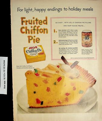 1958 Jell-O Chiffon Piew Filling S&W Glace Cake Mix Vintage Print Ad 4829