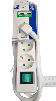 Vivanco 3fach Steckdosenleiste, 2 USB Buchsen, 1,4m Kabel