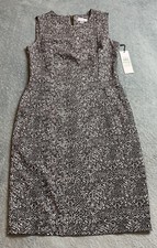 Calvin Klein Size 8 Stretch Animal Print Sheath Dress NEW Black Ivory