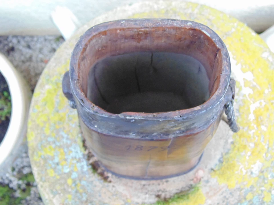 Art populaire ancienne gourde à alcool en bois fin XIXème daté 1879 - Photo 3/4