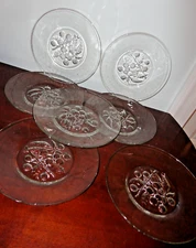 VINTAGE JEANETTE GLASS CHERRY PATTERN 5 SALAD PLATES 8"