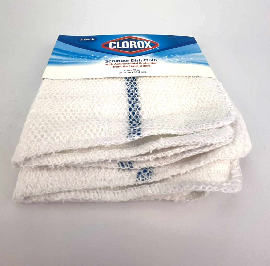 Clorox Scrubber Dish Cloth White Blue Stripe Antimicrobial Protection