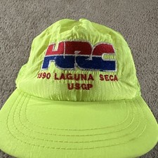 VTG HRC Hat Cap Men Green 1990 Laguna Seca USGP Graham Caps Neon Made In USA 90s