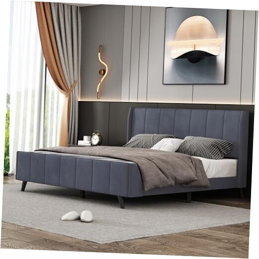 Queen Size Upholstered Platform Bed with Tufted Headboard and Footboard,Velvet