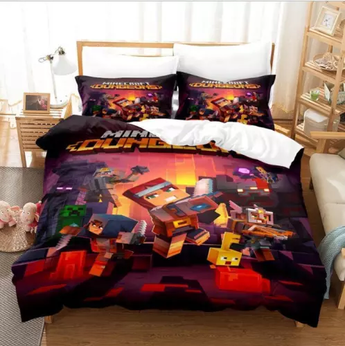 Set lenzuola Minecraft 3 pezzi trapunta copripiumino dormitorio singolo matrimoniale king size UK - Foto 12 di 25