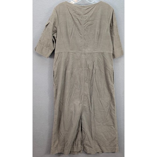 Eddie Bauer Corduroy Midi Dress Petite Size M Green Button Front Cotton 3/4 Slv - Picture 5 of 13