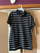 NEW MEN'S  U.S.POLO ASSN. BLACK w/ WHITE STRIPE S/S  2 BUTTON  POLO SHIRT size S