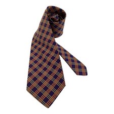 ROBERT TALBOT Blue Orange PLaids Silk Tie Made In USA 59" x 3.5" EX CD #