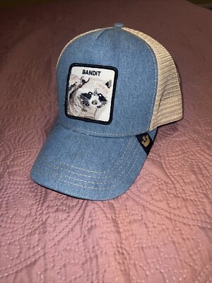 Goorin Bros Animal Farm Bandit Raccoon Trucker Hat Snapback Mesh Navy Denim  Cap