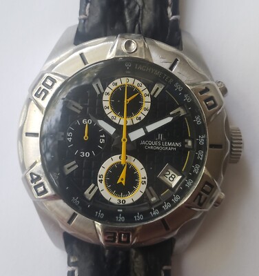 Large Mens Jacques Lemans Big Crown Chronograph Watch 1-1350 New Battery