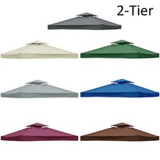 Image of 3x3m Garden Gazebo Top Cover Roof Replacement Fabric Tent Canopy 2-Tier 1-Tier