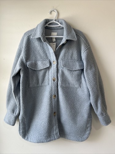 H&M Shirt Jacket Light Blue Womens Size M Fall Winter Staples Cozy - Picture 2 of 12