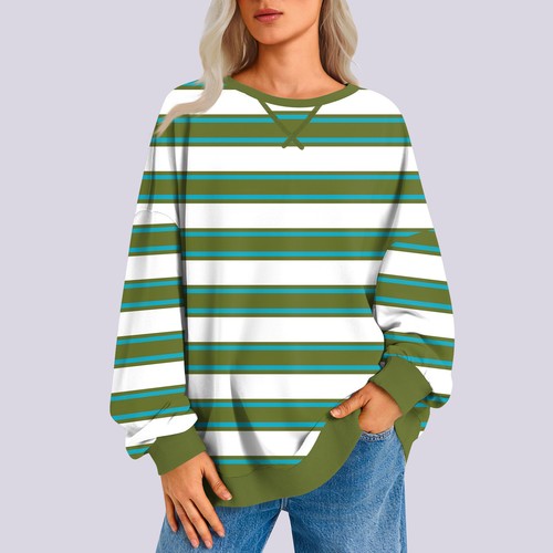 Felpa girocollo donna oversize a righe manica lunga casual Y2K camicia top - Foto 8 di 34