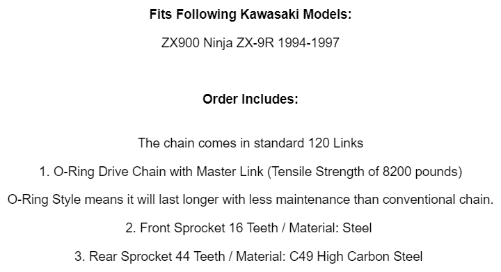 Gold O-Ring Drive Chain & Sprockets Kit for Kawasaki ZX900B Ninja