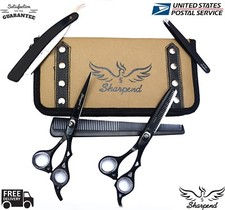 6.5" Professional Barber Hairdressing Scissors Thinning Hair Cutting Set black