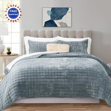 RECYCO Luxury Velvet Quilt Set King Size Bedding Sets Ultra Soft Velvet
