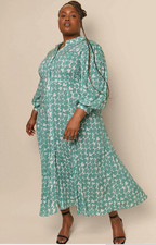 New Rixo Georgina Green Abstract Wave Midi Shirt Dress Sz M