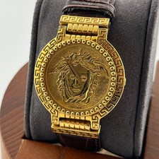 Versace Medusa Watch 7008011 Black Gold Dial Working Rare 35mm Band 17cm 6.7in