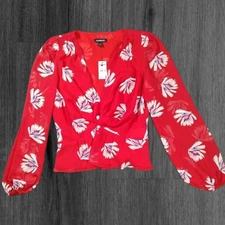 NOUVELLE Express Chemisier à Manches Longues à Fleurs Rouge Femme Taille Petite 