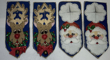 4 Vintage Bucilla Christmas Felt Sequins Door Knob Cover Hanger Reindeer  Santa