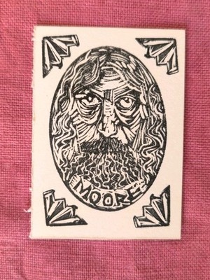 ACEO Hand-printed Art Card Featuring Alan Moore Portrait And Watchmen Logo