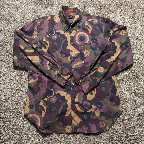 PS Paul Smith Shirt Mens Large Purple Abstract Pattern Button Up Long Sleeve