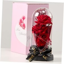Artifica Red Roses in Clear Dome with LED Lights - 3 Blossoms Gift for Mom,