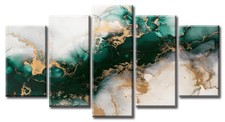 5 Piece Canvas Wall Art Prints - Large Framed Green Abstract Textured Art for...