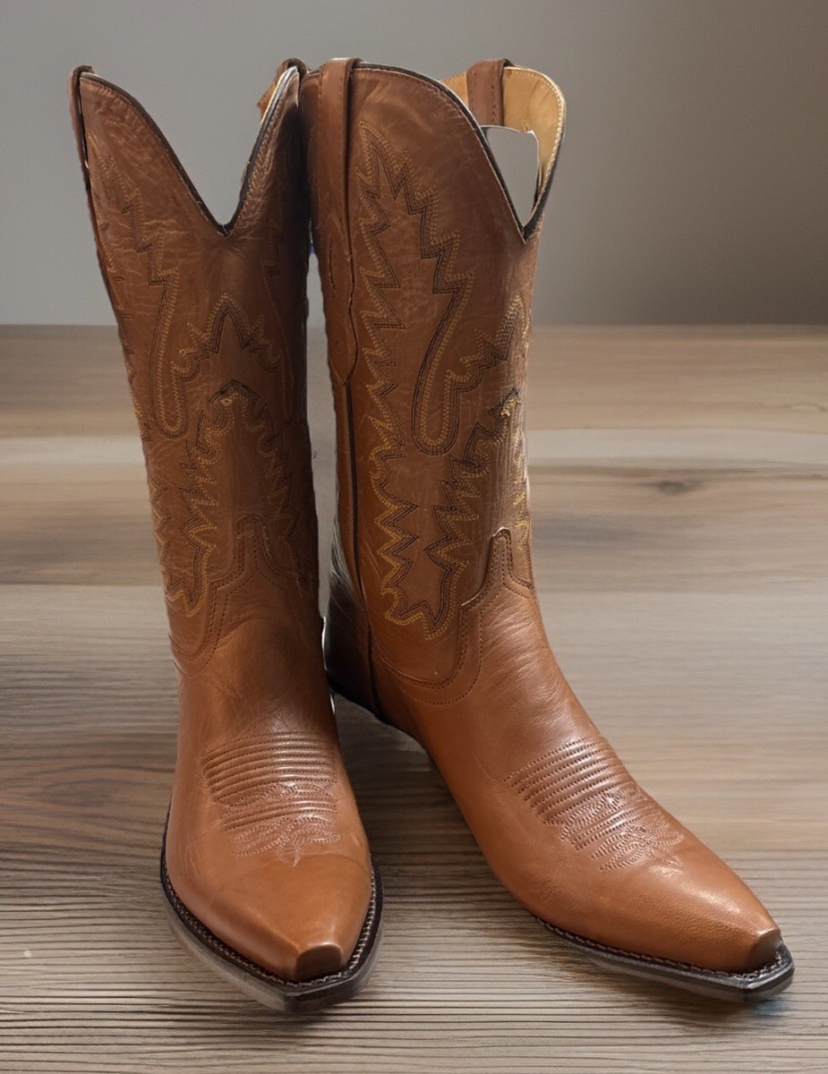 Old West Ladies US 8.5 M Western Leather Boots Tan Low  display picture 2