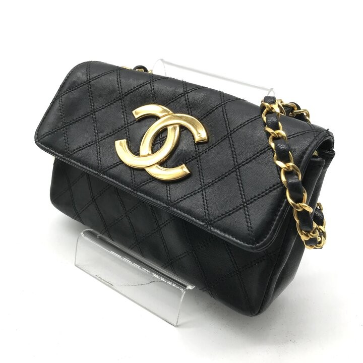 Chanel Big Coco Bicolore Lambskin Chain Shoulder Bag Black r991