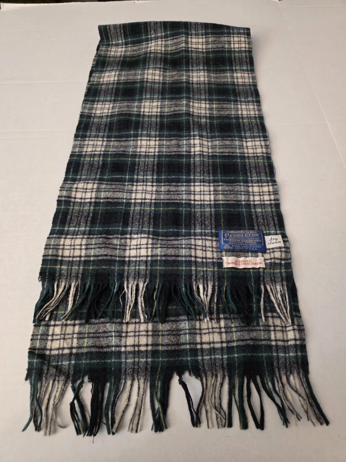 Vintage Pendleton Scarf w/ Fringe Plaid Tartan 100% Virgin Wool Classic USA