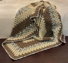 Grannycore Crochet Knitted Handmade Blanket Throw 42.5 x 32 Earth Tones 80s-90s