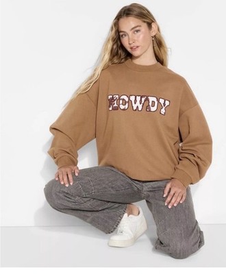 Universal Thread Women's Leisure Studio Cowprint Pullover Sweatshirt Howdy NWT