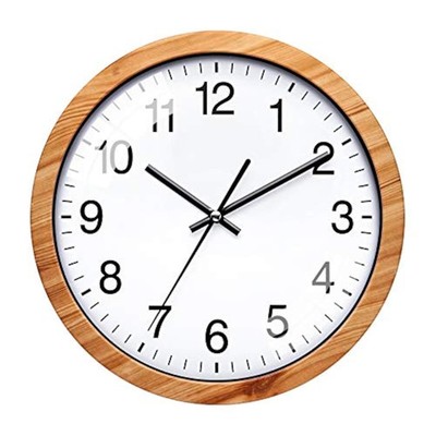 10 Inch Wooden Round Wall Clock Silent & Non-Ticking Wall Clock Operated for ...