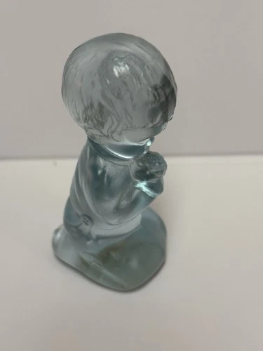 VINTAGE Fenton 3.75" Praying Boy Frosted Blue Glass Figurine #40