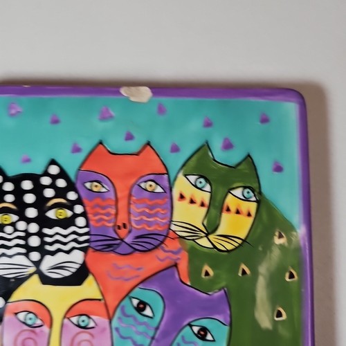 Laurel Burch Colorful Cats Ceramic ceramic 6" Tile 1998 Has Chip - Picture 2 of 9