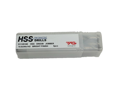 PACK OF 5, YG HSS 10.8 DRILLS, D1125108 DIN338 JOBBER, 10.8X94X142, BRIGHT FINIS