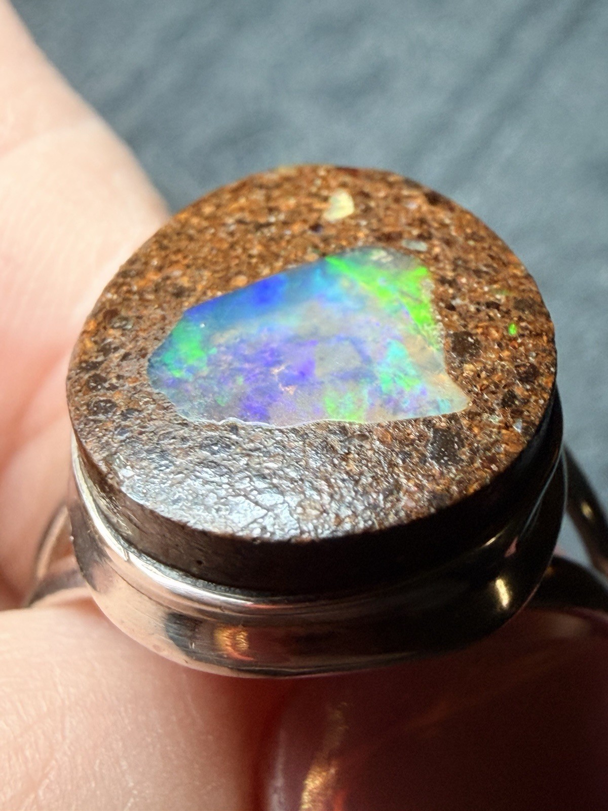 Solid Australian Boulder Opal Ring 925 Silver Siz… - image 12