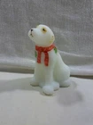 Vintage Fenton White Satin Christmas Holly & Berries Puppy Dog Figurine - Signed
