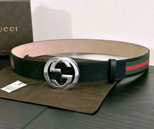 Authentic Gucci Black Green And Red Leather Belt - 90cm Men's Size 30-32