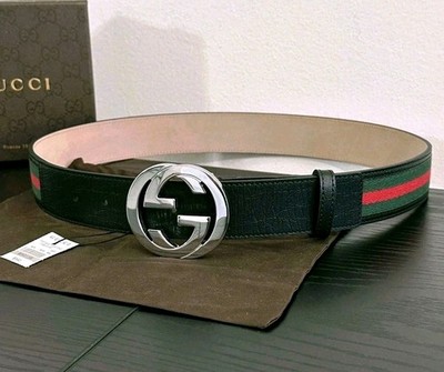 小物 FW1995 GUCCI LEATHER BELT Authentic Gucci Black Green And Red Leather Belt - 90cm Men's Size