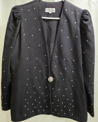 Women's Vintage Katherine Lindsay By Matthew Black Jacket W/ Rhinestones Size 14