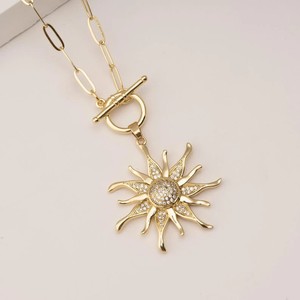 Authentic 2.40Ct Round Cut Real Moissanite SUN Pendant 14K Yellow Gold Plated 925 Silver