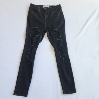 Hollister Women's Curvy Ripped High-Rise Black  Super Skinny Jeans 11R W30 L