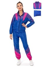 Women's 2 Piece Tracksuit 80s 90s Retro Outfit, Long Sleeve Medium Blue