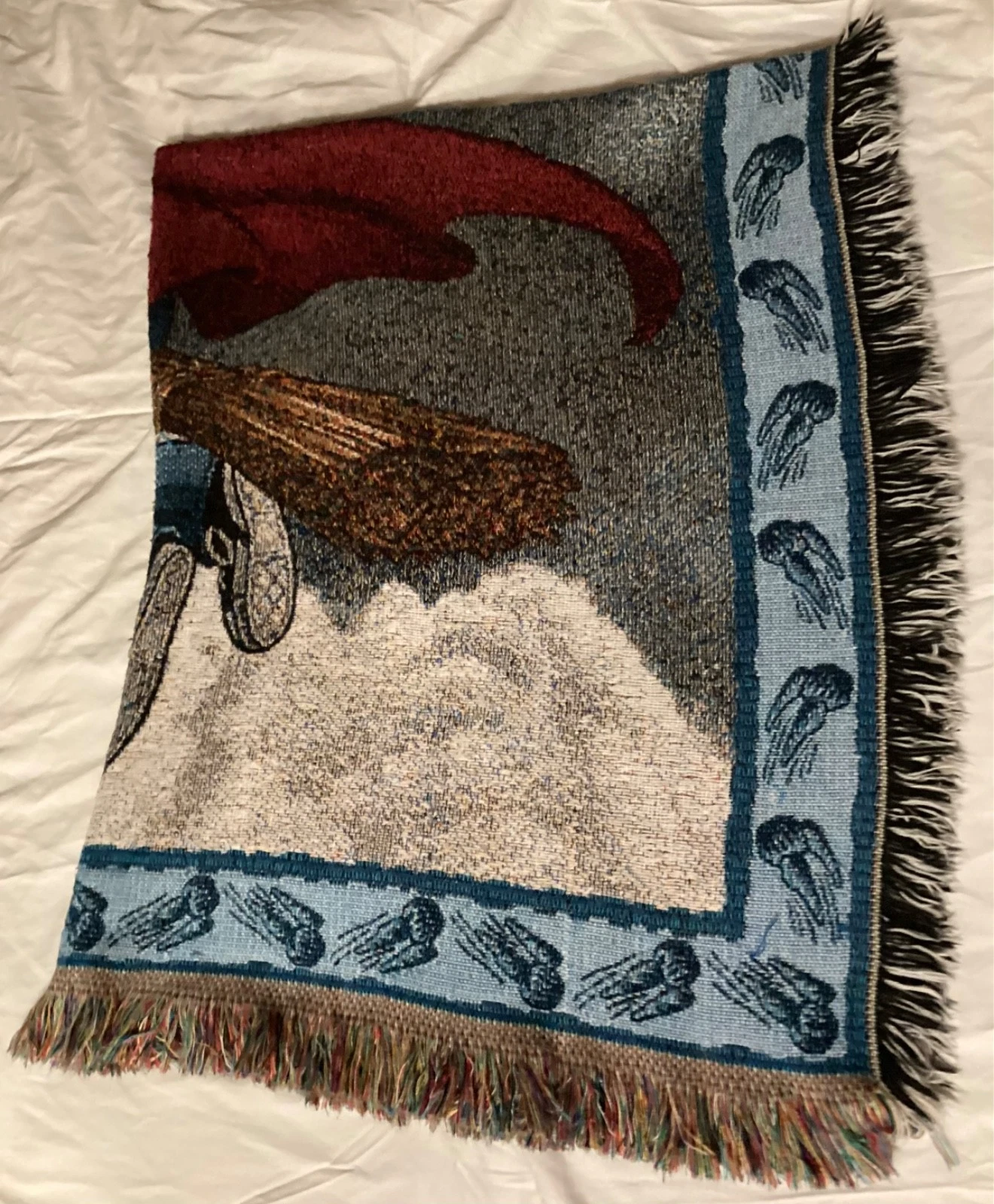 Vintage Harry Potter Throw Blanket Quidditch Hand Woven Fringed Warner Bros 2000