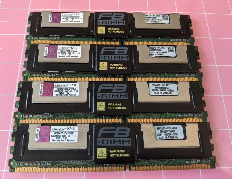16GB 4x4GB Kingston KVR667D2D4F5/4GI DDR2-667 PC2-5300F ECC FB SERVER RAM KIT - Image 2 of 4