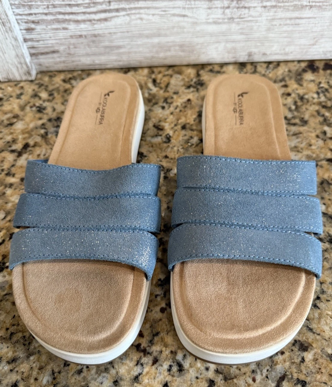 Sandali slip on stile scamosciato glitterati blu Koolaburra by UGG luccicanti taglia 7